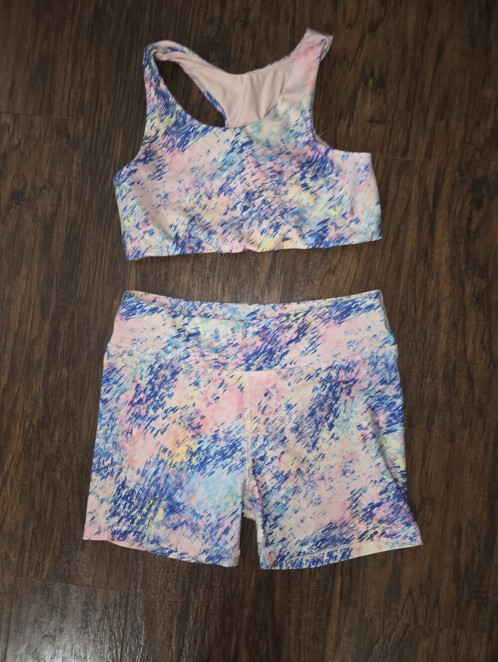 DSG Pastel Watercolor Sports Bra in Pink, Blue & Yellow